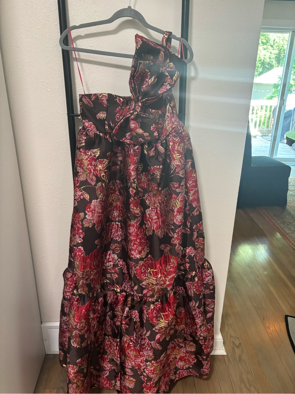 Petal & Pup Black Floral Ruffled Wedding Dress with Red Flowers - Picture 2 of 4